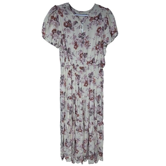 Christy Dawn Ivory Floral Tiered Maxi Dress Size M/L Recycled Deadstock Fabric - Picture 1 of 12